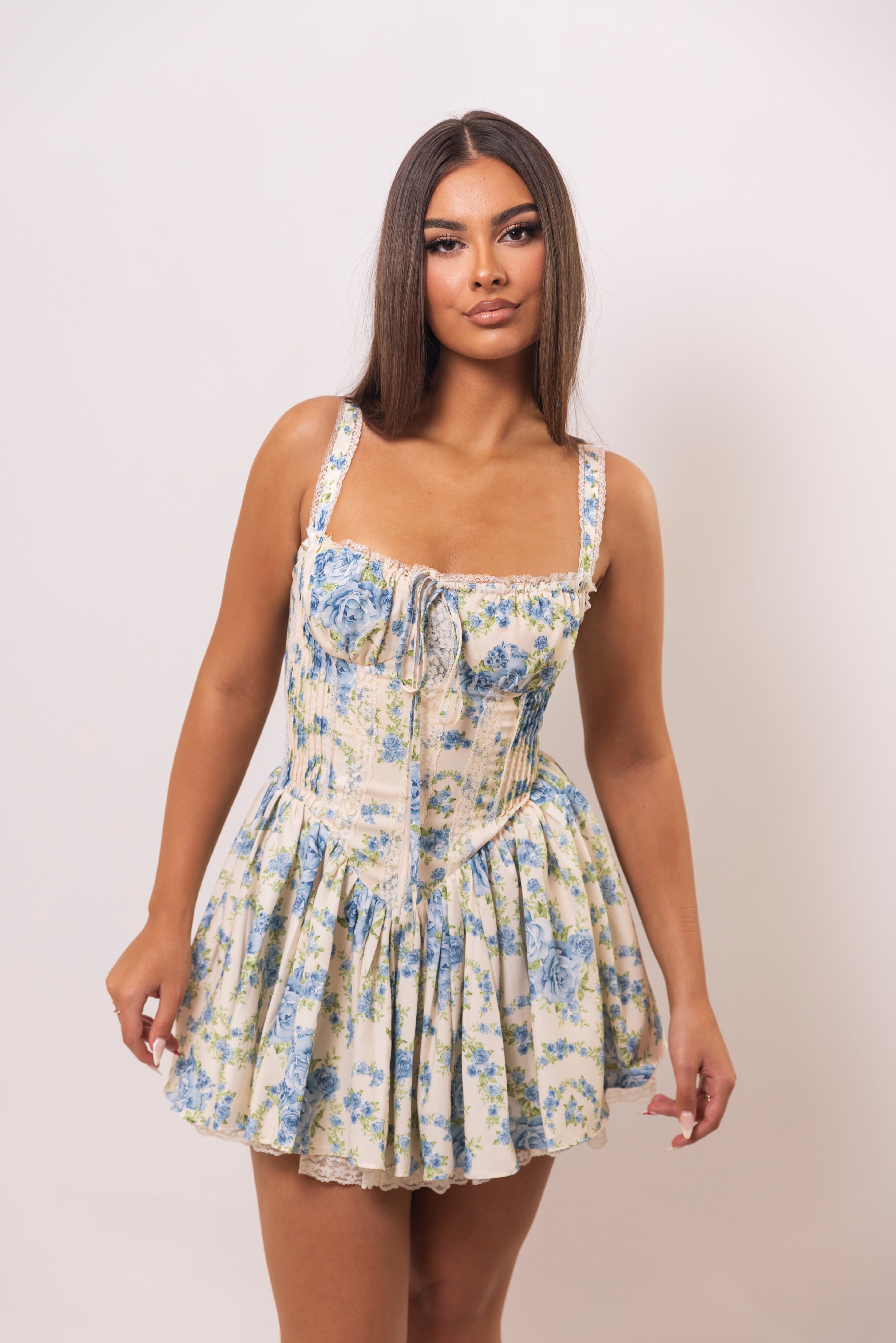 Onika Cream Blue Dress