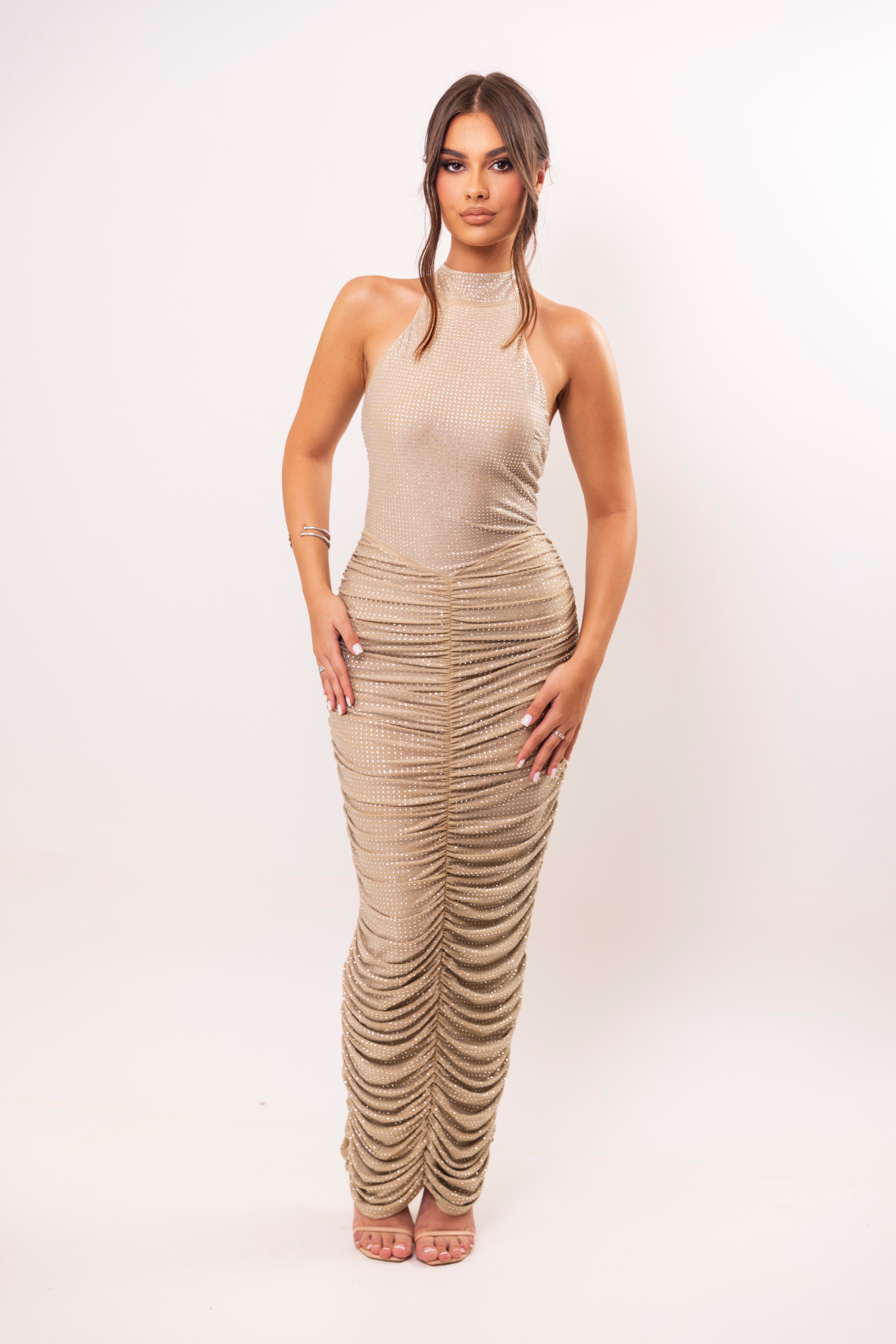 Elegant nude gown with gathered silhouette