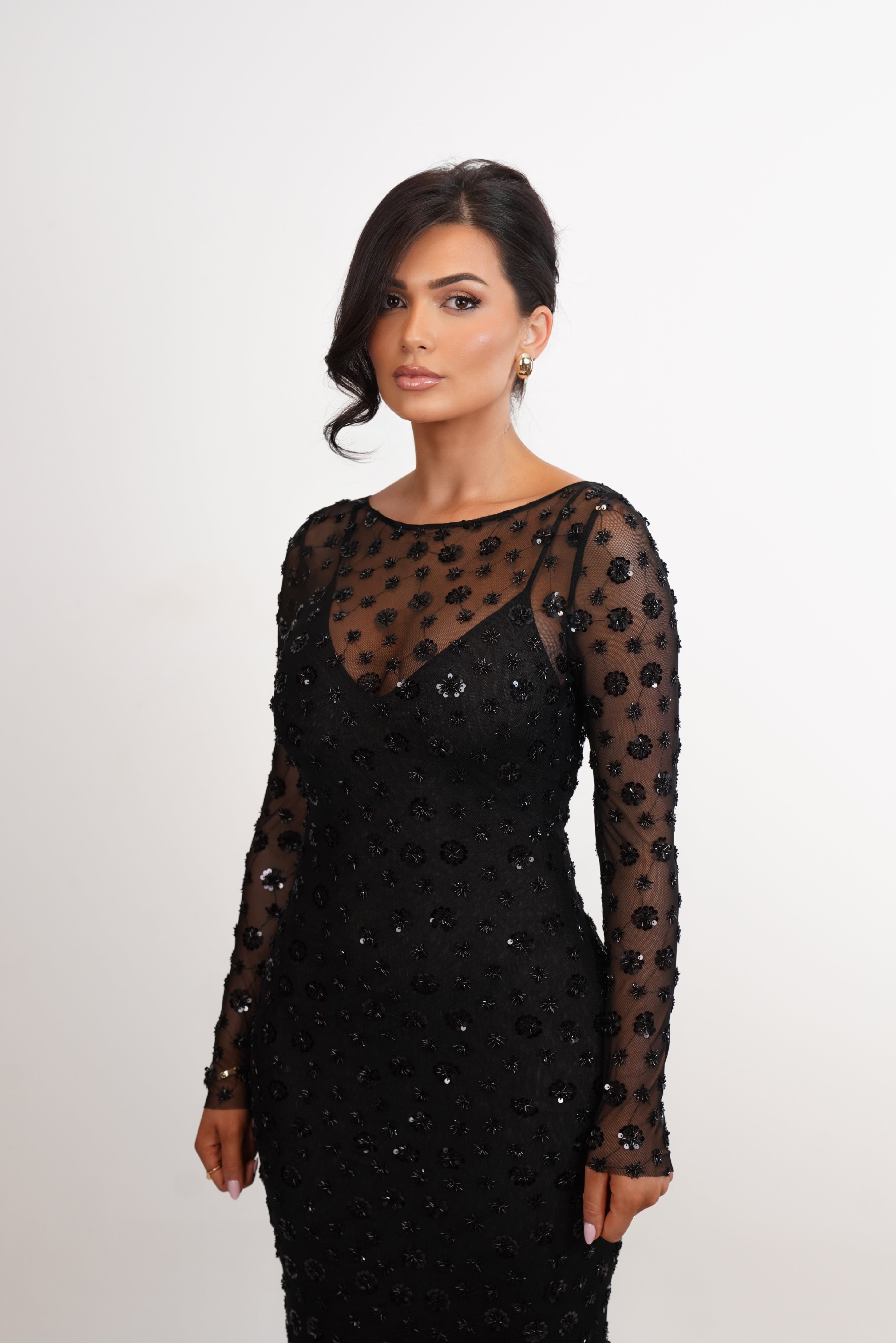 Transparent black evening dress with versatile styling