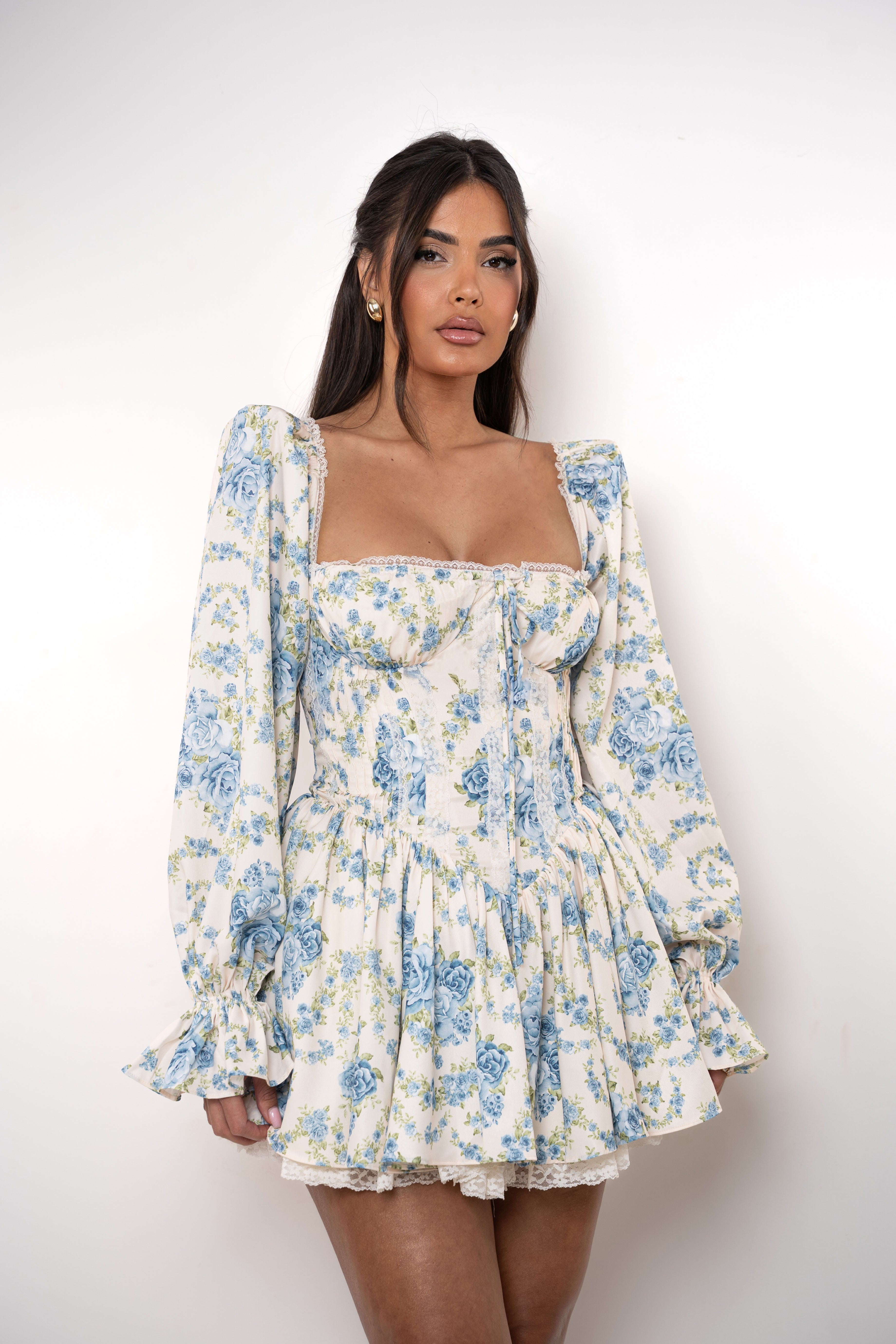 Eliza Cream Blue Dress