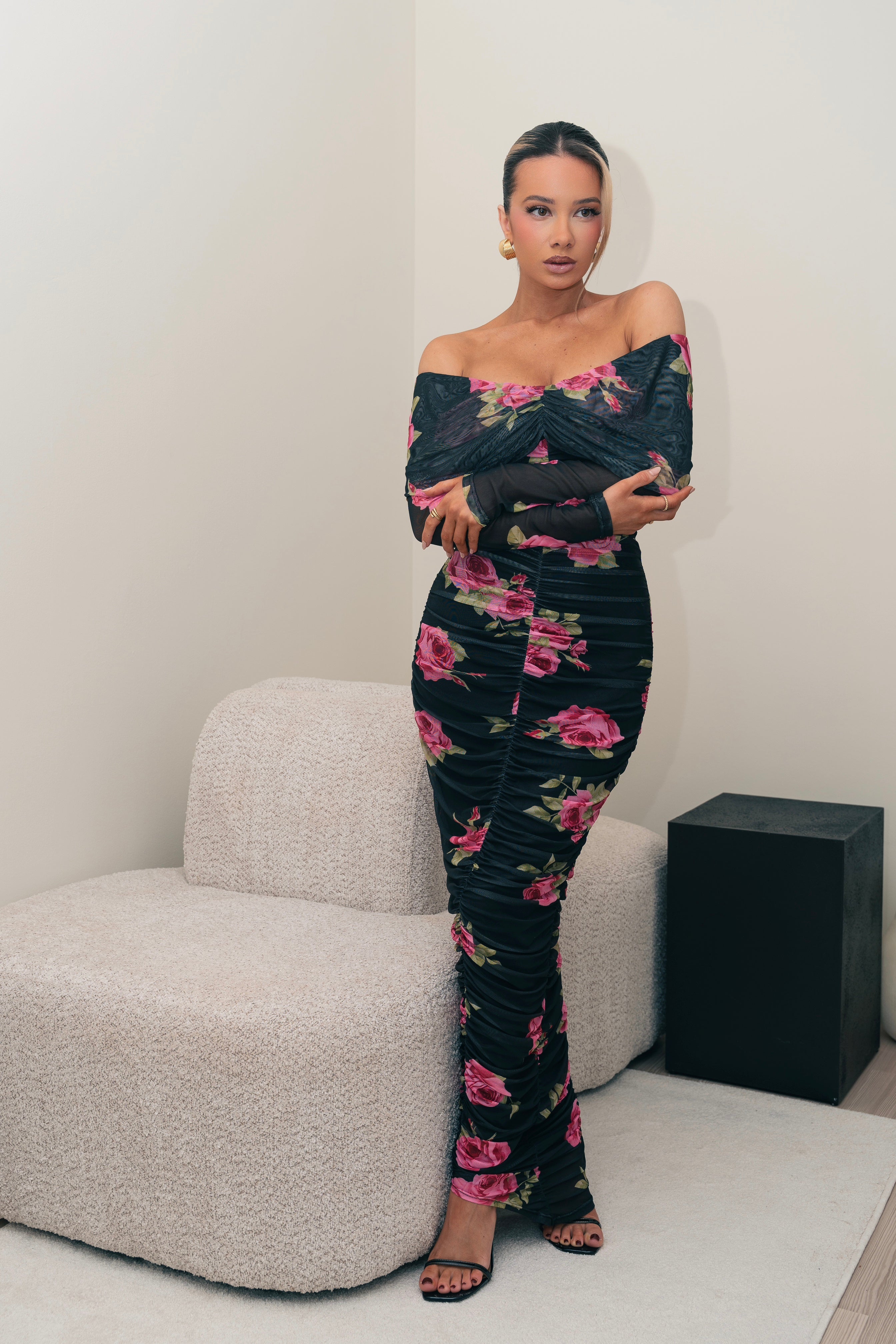 Stunning off-the-shoulder black dress