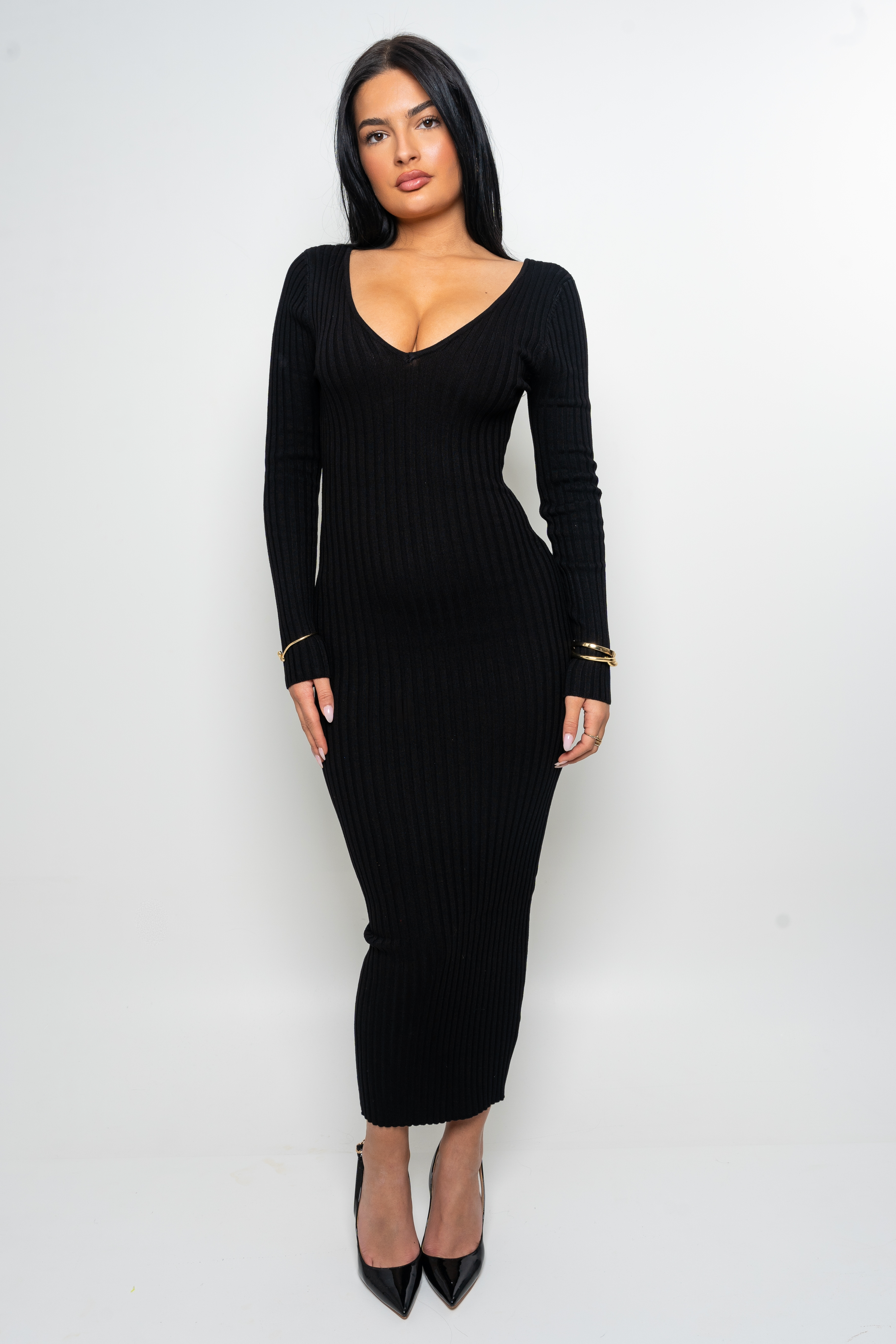 Long sleeve black sweater dress