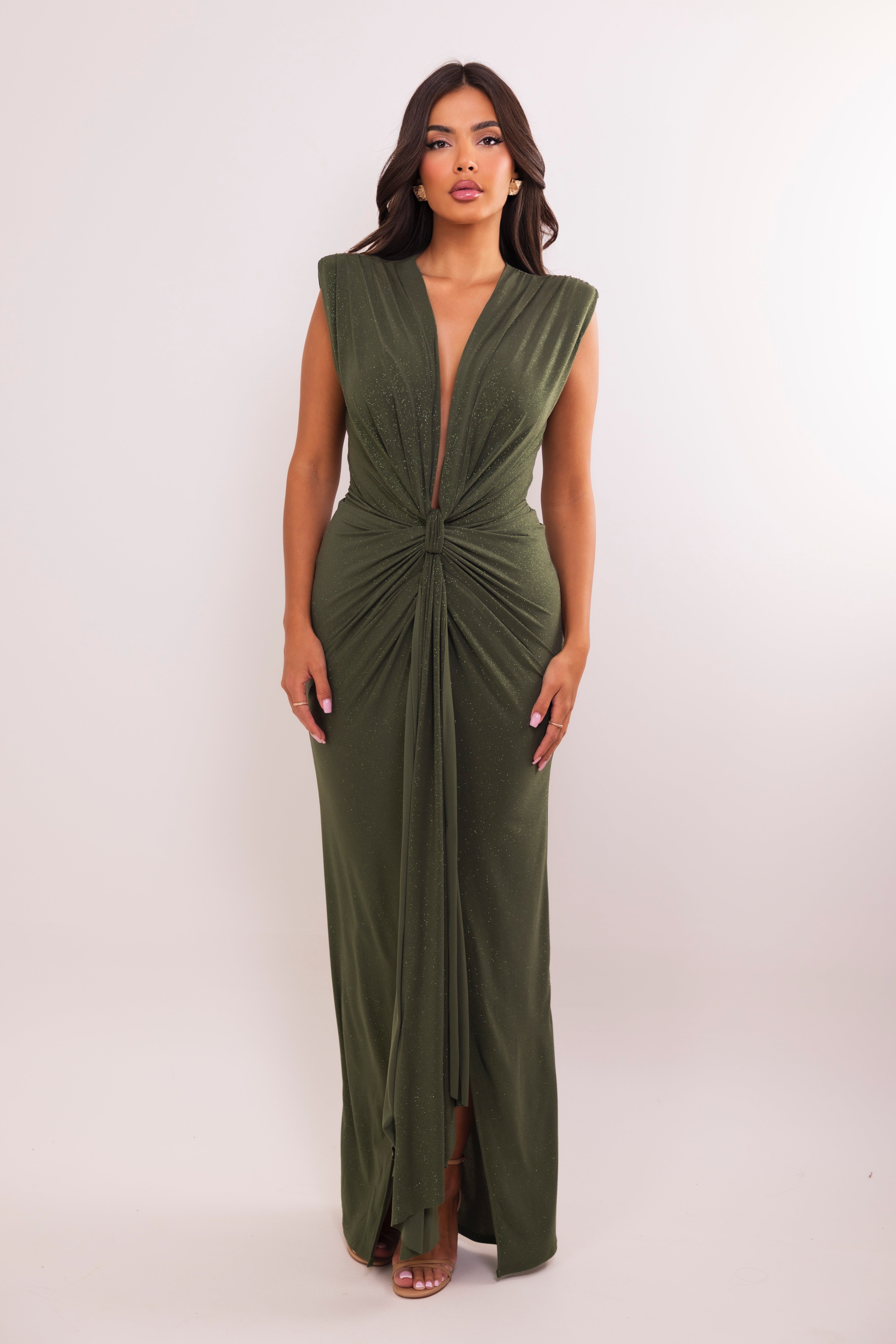 Elina Olive Glitter Dress