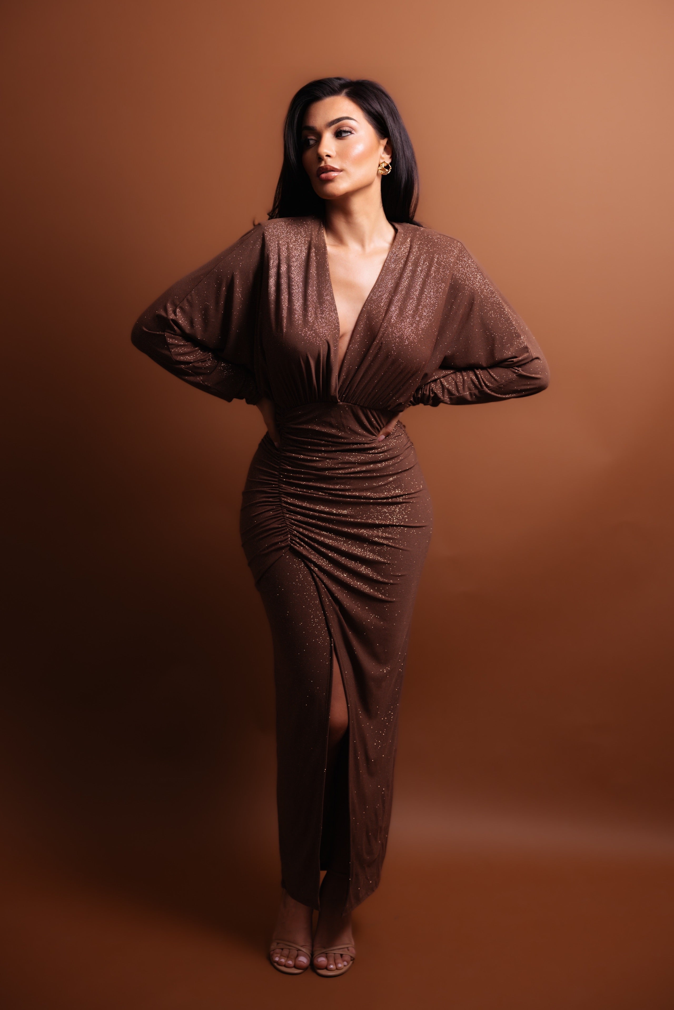 Avery Choco Brown Glitter Dress