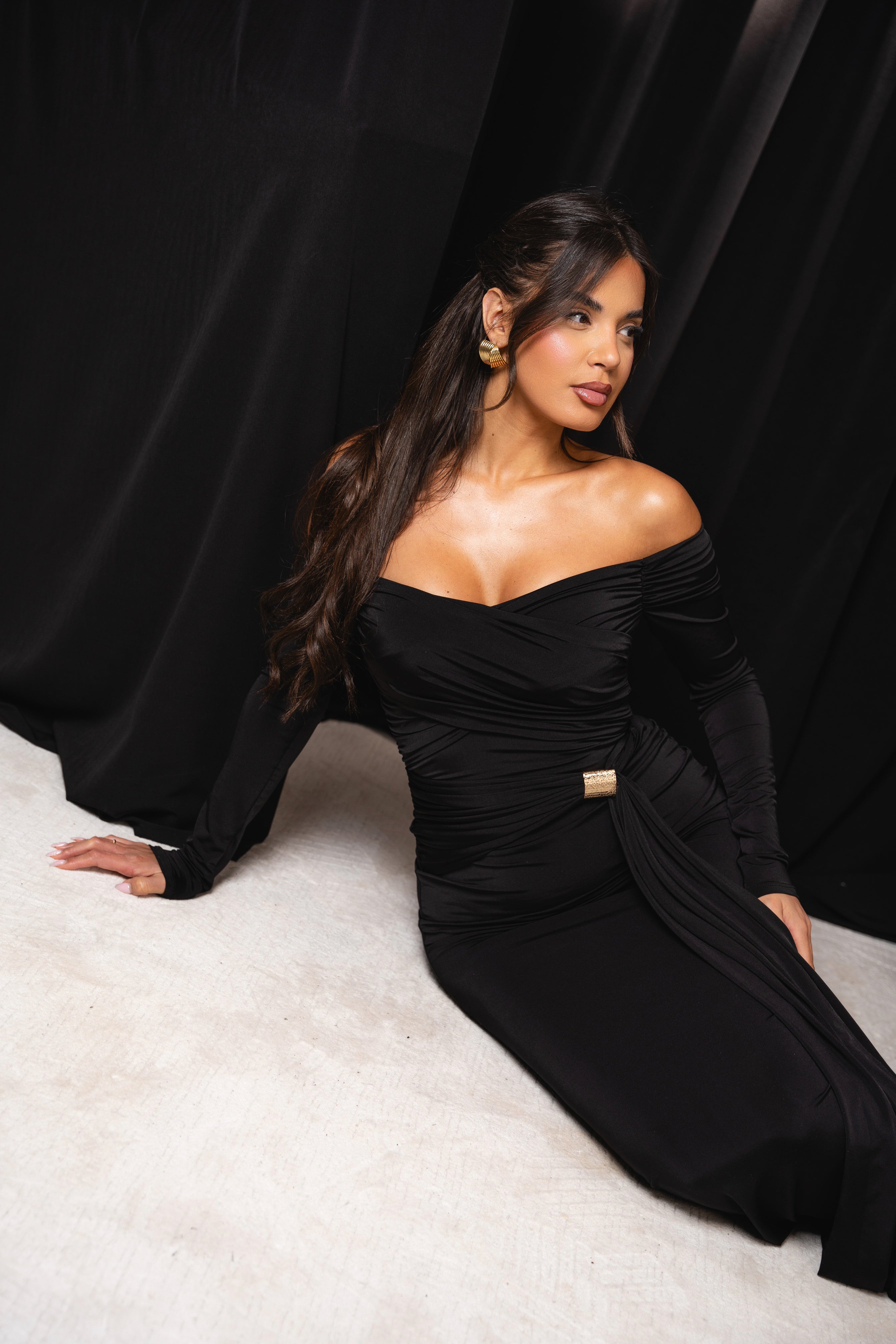 Black off-shoulder dress perfect for formal occasions