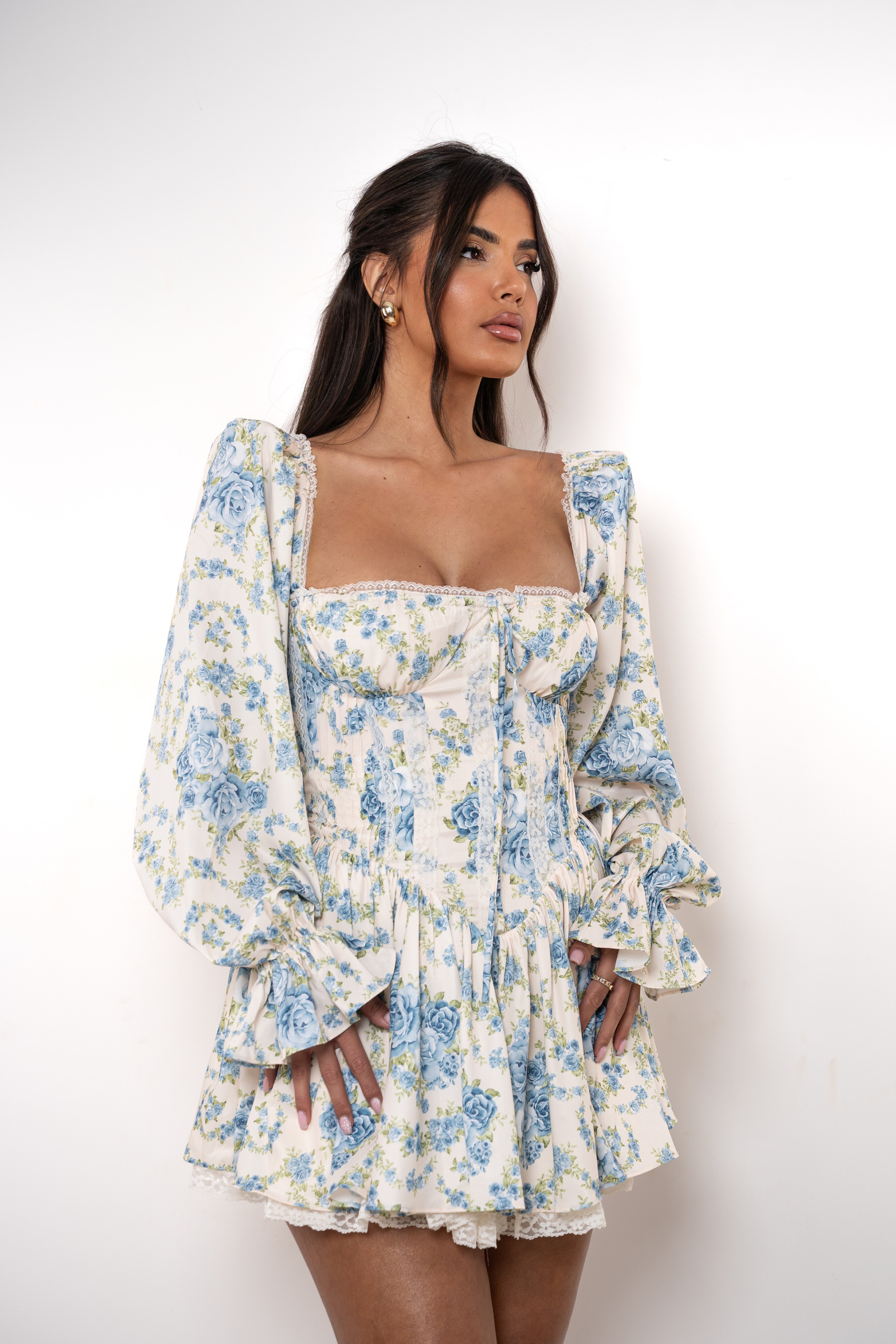 Eliza Cream Blue Dress