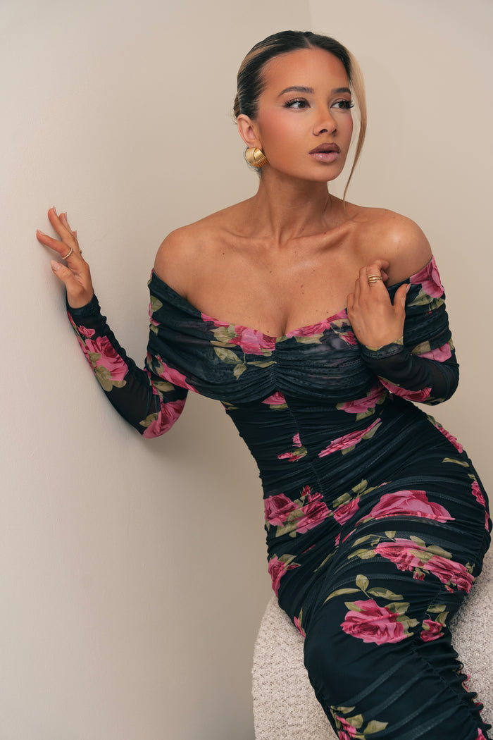 Nedissa Black Floral Dress