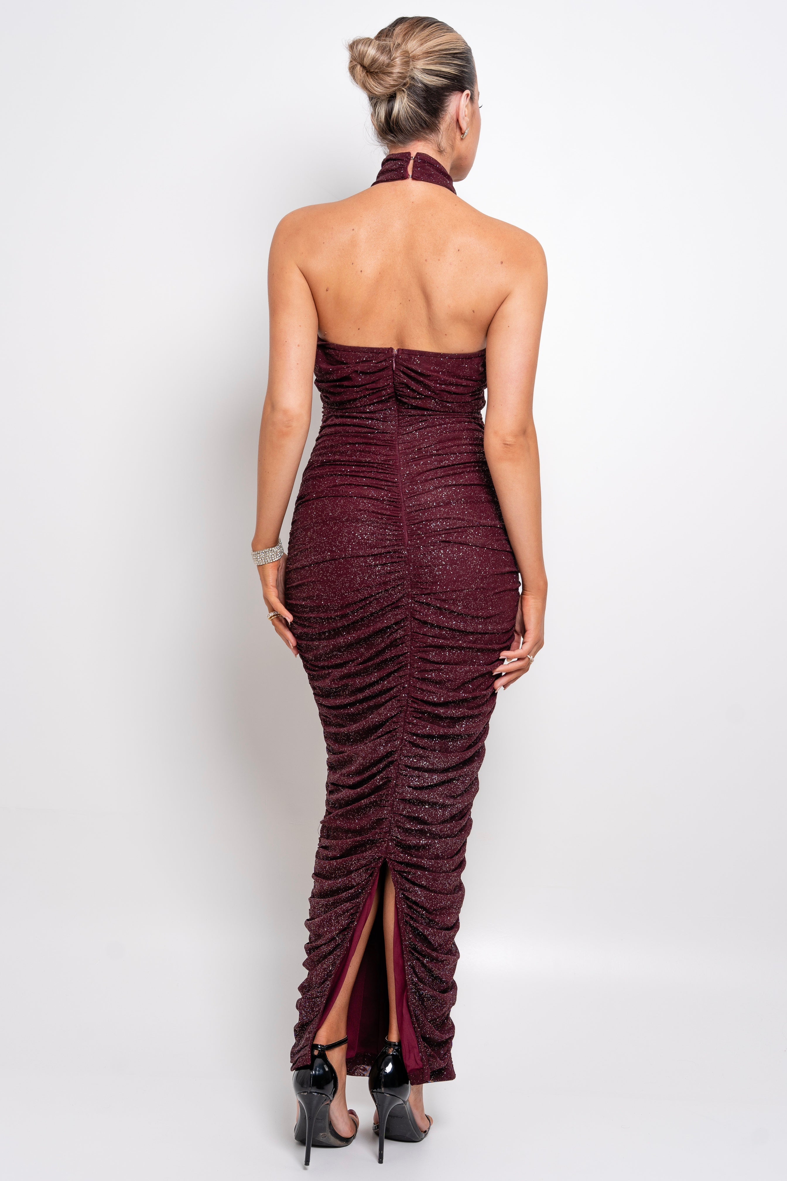 Stunning wine-toned gown with glitter embellishments